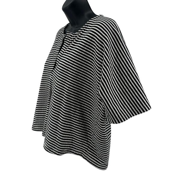 Madewell Crop Top WMNS S Double-Faced Henley Tee Stripe Black White Short Sleeve - Picture 4 of 9